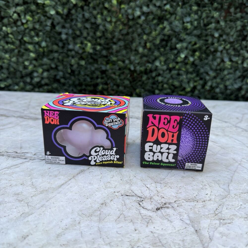 Nee Doh Fuzz Ball & Cloud Pleaser Tactile Squeeze Toy Set (2) New